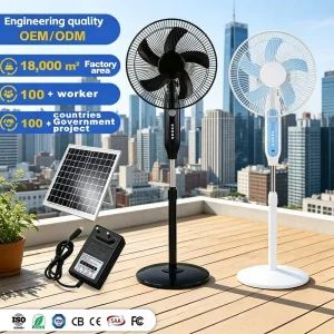 Solar Rechargeable Iron+ABS 15W 16-Inch Shaking Head Outdoor Camping Portable Table Fan with Emergency Power