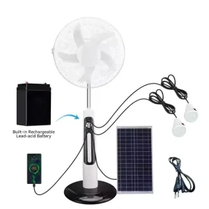 Solar Rechargeable Stand Fan 16 Inch Oscillating Pedestal Fan with LED Light Remote Control