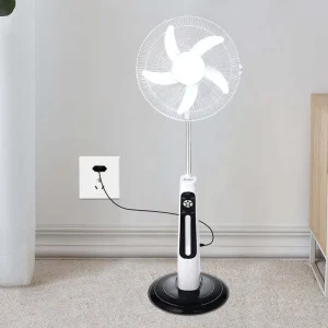 Solar Rechargeable Stand Fan Battery Operated Pedestal Fan 18 Inch with Remote Control and LED Light