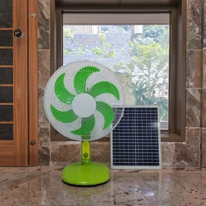 Solar Rechargeable Standing Fan with Plastic Construction Oscillating 6 Blades 13-17.9 In 3-Speed for Outdoor Indoor Use