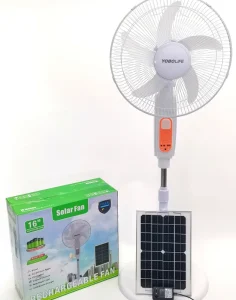 Solar Stand Fan 16 Inch Blade AC DC Solar Powered Rechargeable LiFePO4 Battery LED Light Adjustable Height Outdoor Household Use