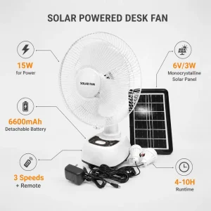 Solar Table Fan 12 Inch 15W Remote Control Solar Fan With RGB Light USB Output Mosquito Repellent Light for Home Outdoor Use