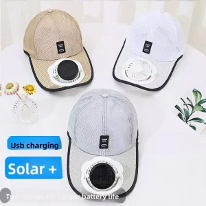 Solar & USB Rechargeable Fan Hat Wide Brim Cooling Baseball Cap with 360° Airflow for Men Perfect for Camping & Fishing