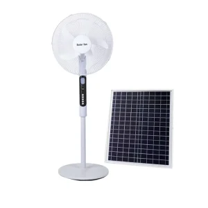 Solar and Electricity Standing Fan 16 Inch Solar Stand Fan with Remote Control Solar Panel USB Charge and LED Light