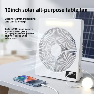 Solar-powered Desktop Fan Built-in Light Rechargeable Long Battery Life 10-inch Diameter Quiet Operation (Below 36 DBA) Home Use