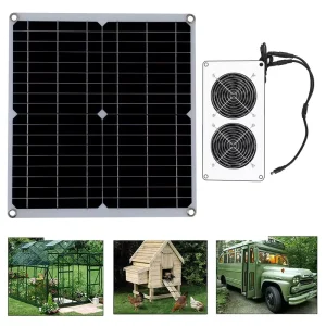 Solar+AC Powered Flexible Bendable Solar Panel Dual Exhaust Vent Fan 10-12 Hours Runtime for Chicken Coop RV Pet House