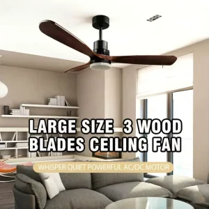 Solid Wood Blade Luxurious 60 inch Large LED Ceiling Fan DC Motor Powerful Airflow Ceiling Fan with LED for Decorating Household