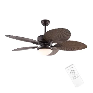 Southeast Asian Rustic Style Iron Ceiling Fan Light with Remote Control LED Silent Motor 5 Blades for Home Living Room