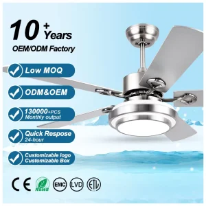 Stainless Steel 52 Inch Farmhouse Ceiling Fan with LED Light and Remote