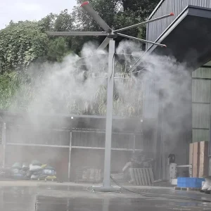 Standing Type Commercial Industrial HVLS Fan Water Mist Spray Cooler 12ft Blade Diameter Outdoor Air Cooling Fan