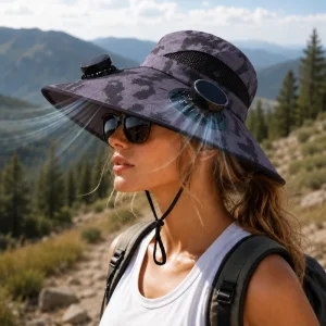 Steel Wire Type Summer Solar Fan Rechargeable UV Protection Long Brim Fishing Hiking Sunshade