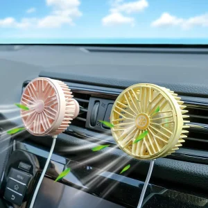 Summer Car Mini Fan USB Interface with Atmosphere Light ABS Material 5W Power Air Vent Mount
