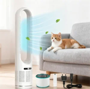 Summer Cooling Bladeless Tower Fan Household Electric Standing Fan Air Purifier Detachable HEPA Filter