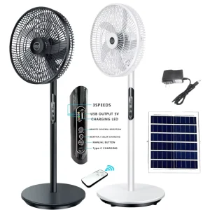 Summer Rechargeable Solar Electric Fan with Solar Panel 16inch Large Capacity Mobile Rechargeable Solar Fan for Indoor Outdoor