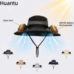 Summer Sun Protection Fishing Hat Dual Solar Fan 300MA Battery 12cm Wide Thicken Brim Extra Cooling Hiking Outdoor