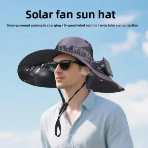Sun Blocking Outdoor Summer Fishing Hat with Solar Powered Fan UPF 50+ Steel Wire Construction Sun Protection Fisherman’s Cap