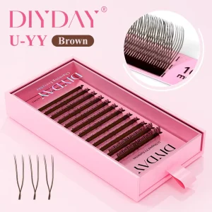 Super Soft Brown U Shaped YY Eyelash Extension Fans Handmade PBT Fiber Natural False Eyelashes for Eyelash Extensions
