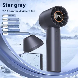 T12 Foldable Compact Outdoor Wearable Fan 1200mAh 5V Electric 200 Step Variable Speed LCD Display Handheld USB Spanish Airflow