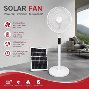 T919 16inch 25W Large Capacity Lithium Battery Solar Fan with 6 Gears LED Night Remote Control Digital Display for Home