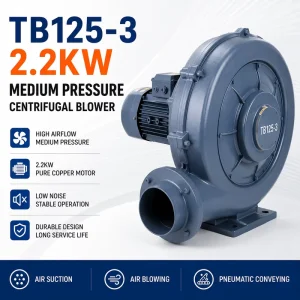 TB125 3 2.2KW 380V Medium Pressure Centrifugal Blower for Air Suction Vacuum Pneumatic Conveying OEM ODM Available