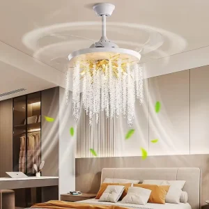 TOGETHER Ceiling Fan with Light 42″48″Retractable Ceiling Fan Crystal Chandelier Fan LED Dimmable DC Motor 6 Speed