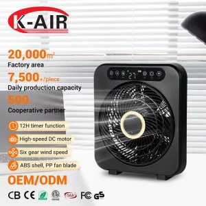 Table Fan Digital Portable Household Desktop Square 6 Wind Speeds ABS Material 12W Output Power Box Fan