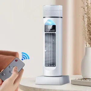 Table Fan Mist Cooling Fan Tower Air Cooling Fan with Remote Control 6 Wind Speed Bladeless Built-in Air Purifier for Home Office
