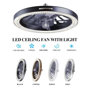 Three speed ABS Ceiling Fan with LED Light Remote Control E27 Intelligent Dimming Lamp Bulb Bedroom Living Room Home Decor