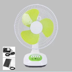 Three speed Solar powered Charging Desktop Fan with Charging Plug and LED Night Bulb Lighting