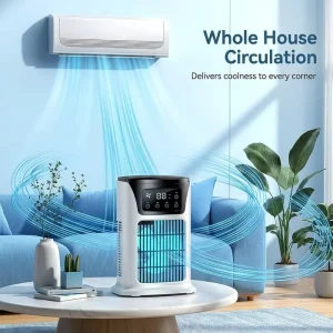 Top Filling Portable Air Cooler with 6 Speed Wind 6H Smart Timer 7Color Ambient Light Personal Desktop Humidifier Fan for Desk