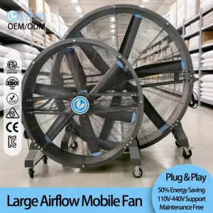Topfans Reliable Seller 1.2m Portable AC PMSM Motor Mobile Cooling Fan Touch Control Free Standing Gym Warehouse Outdoor Use