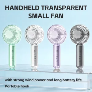 Transparent Mini Handheld Fan with LED Light 1200mAh USB Rechargeable Portable Fan 3 Speed Flexible Desktop Fan
