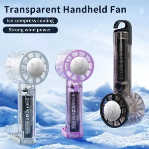 Transparent Portable Mini Handheld Turbo Fan High Speeds 100 Adjustable LED Display Rechargeable Personal Fans for Ice Cooling