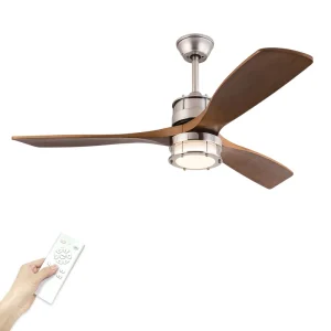 Tuya App 60 Inch 3-Blade Solid Wood Ceiling Fan with LED Light Remote Control Natural Finish