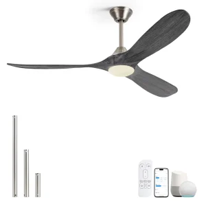 Tuya App Smart 60 in LED Ceiling Fan Modern Farmhouse Brushed Nickel Grey Wood 3 Blade Alexa Remote Control Ceiling Fan