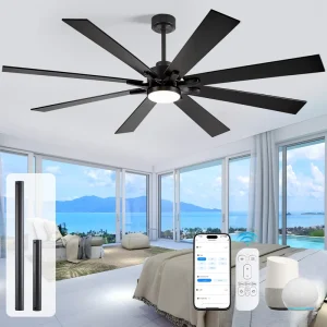 Tuya App Smart Modern LED Ceiling Fan Matte Black 8 Plywood Blades Moisture proof Industrial Tropical Metal Electric Household