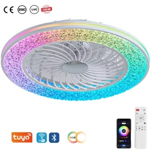 Tuya Smart LED Ceiling Fan with RGB CCT 50CM 6 Speeds DC Motor 5 Blades 220V Home WiFi & for for Bedroom