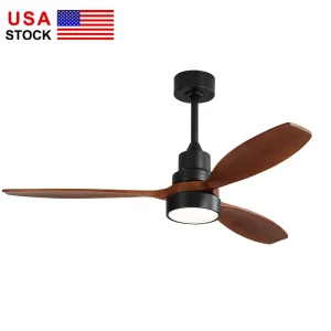 USA in Stock Energy Saving Indoor Outdoor Ceiling Fan 52 Inch Decorative Solid Wood Smart Ceiling Fan With Led Light