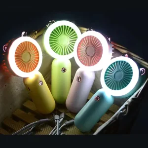 USB Charging Portable Mini Desktop Night Light Electric Fan Cartoon Handheld Air Cooling Fan Box Three English Household Use
