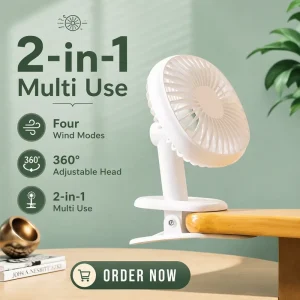 USB Clip On Rechargeable Portable Mini Fan 5 Blade Outdoor Use for Car & Desk