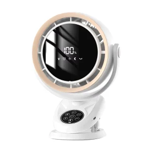 USB Electric Mini Plastic Mechanical Air Cooling Fan Adjustable Night Light Rechargeable Battery Remote 5 Speed Timer Zero Noise