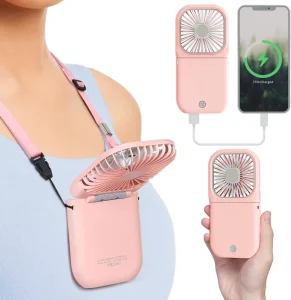 USB Foldable Neck Fan Portable Desktop & Handheld Mini Fan 3000mAh Power Charger Low Noise for Travel Car &Outdoor