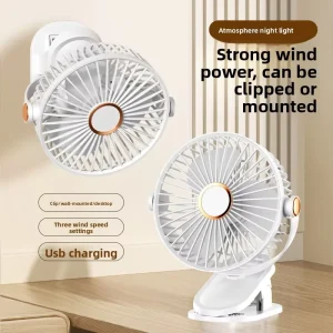 USB Plastic Clip on Fan Wall Mounted Desktop Mini Multi Functional Portable Outdoor Camping Night Light 5 Speed Battery