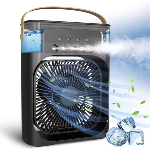 USB Portable Mechanical Mini Desk Fan with Mist Spray Function LED Light 3 Speed Cooling Fan for Dorm Office Outdoor Car RV Use