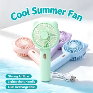 USB Rechargeable Cat Ear Mini Hand Fan 3-Speed Low Noise Pocket Cooling Fan