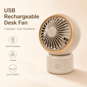 USB Rechargeable Desk Fan 2000mAh Portable Oscillating Table Fan 3 Speed Type C Cordless Mini Fan for Office Bedroom