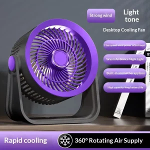 USB Rechargeable Desk Fan Quiet Portable Table Fan for Home Office Dorm Long Battery Life Air Circulation Fan
