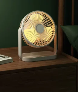 USB Rechargeable Desk Fan with LED Light 4 Speed Portable Mini Table Fan for Home Office Camping Low Noise