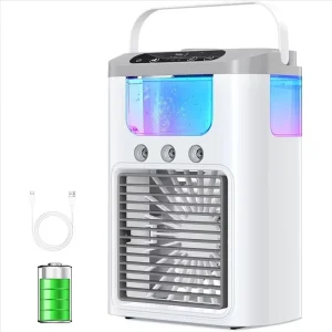 USB Rechargeable Desktop Air Three-nozzle Spray Humidification Fan 600ml Large-capacity Water Tank Rapid Cooling Cold Air Blower