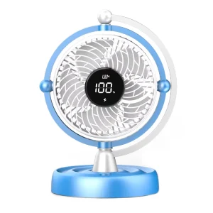 USB Rechargeable Fan LED Light Desktop Ventilation Fan Space Planet Model for Car Outdoor Household Use